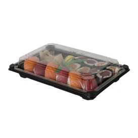 Verpackung mit Deckel Sushi PLA schwarz 15,0x23,0 cm (100 Stück)